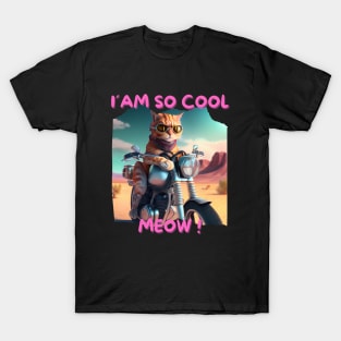 Cool cat on motorbike in desert T-Shirt